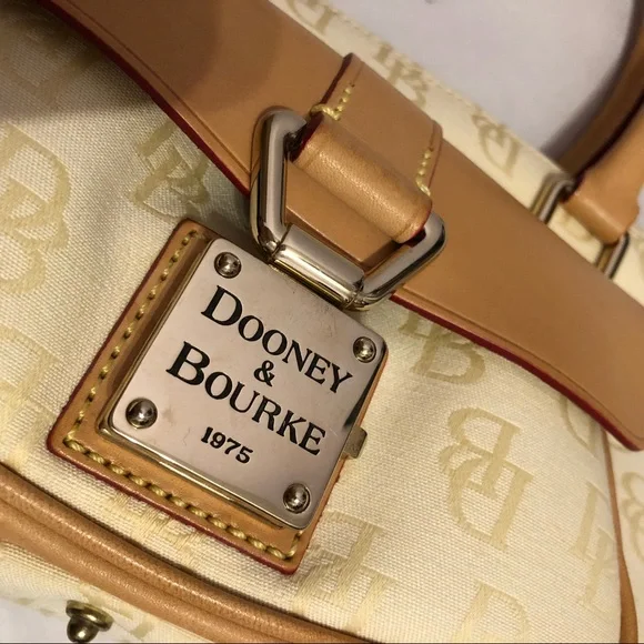 Dooney & Bourke Signature Monogram Cream Tan Canvas & Leather Mix Satchel Bag - Picture 13 of 16
